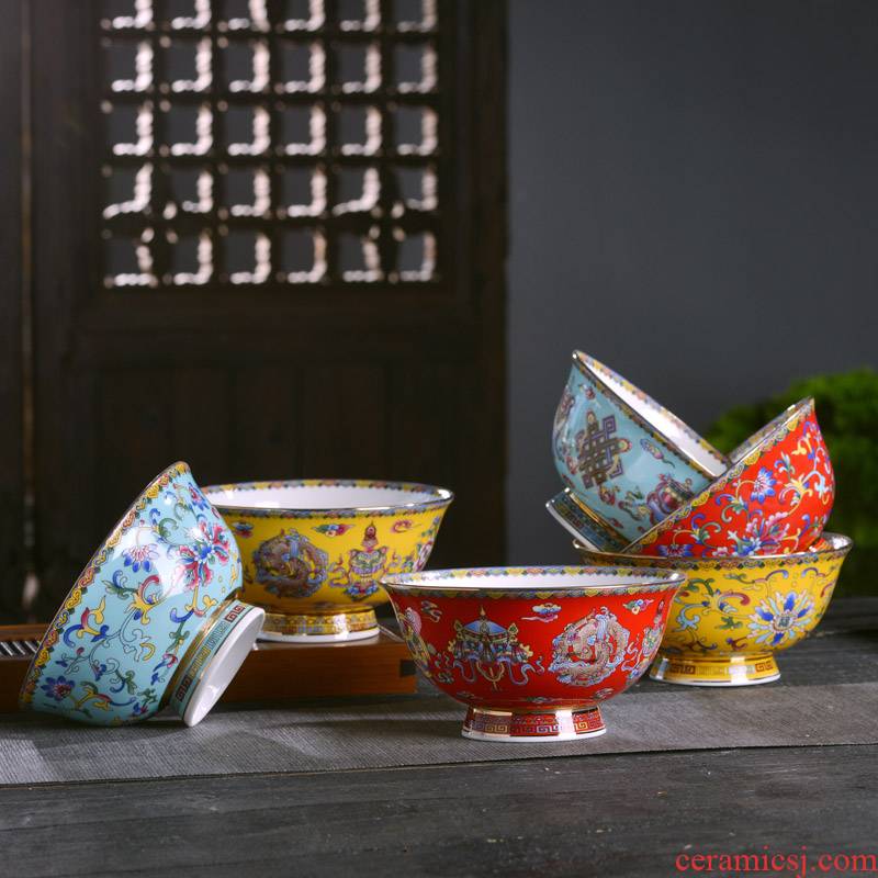 Jingdezhen ceramic bowl palace Chinese style household ipads porcelain enameled bowl of rice porridge big ramen archaize tall bowl of soup