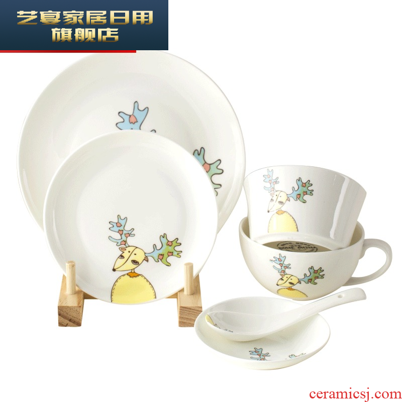 Cartoon cutlery set dishes with jingdezhen ceramic bowls of one food tableware ipads plate, lovely dish bowl