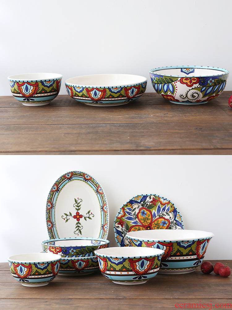 Bohemia hand - made ceramic tableware single rice noodles soup bowl web celebrity abnormity bowl plate suit household composition