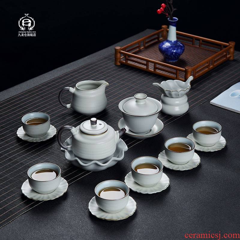 Your up the was suit household of a complete set of jingdezhen ceramics slicing the azure kung fu tea cups tureen teapot