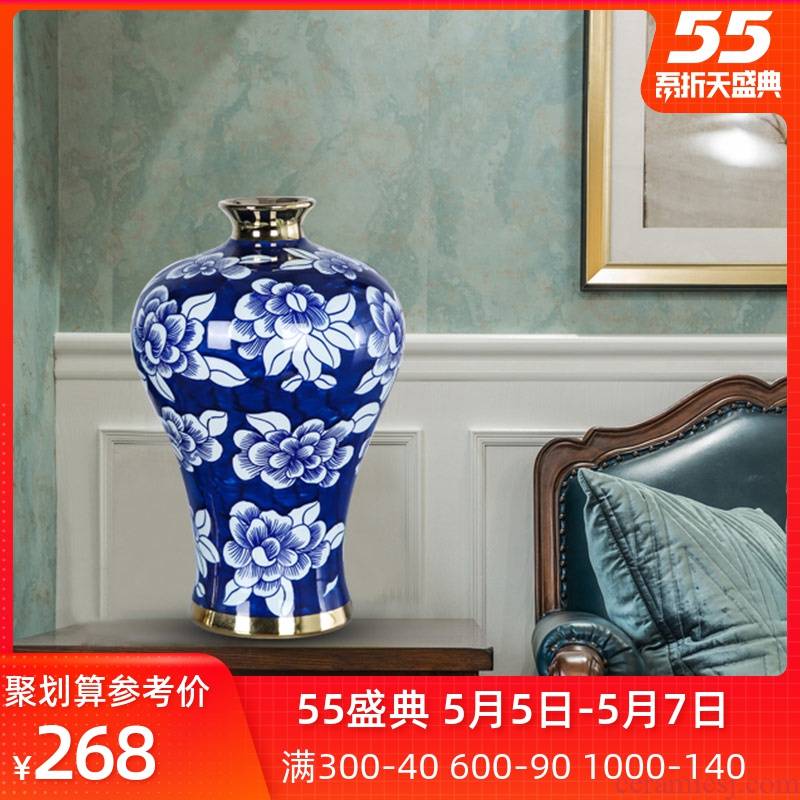 Mesa of jingdezhen ceramic vase is furnishing articles sitting room light blue and white peony key-2 luxury decoration decoration table dry flower arrangement