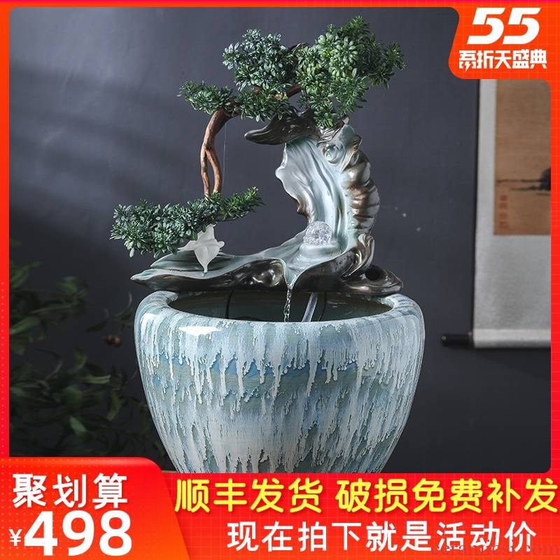 Ceramic aquarium sitting room humidifier furnishing articles lucky gifts and household water basin circulation water fountain in the goldfish bowl
