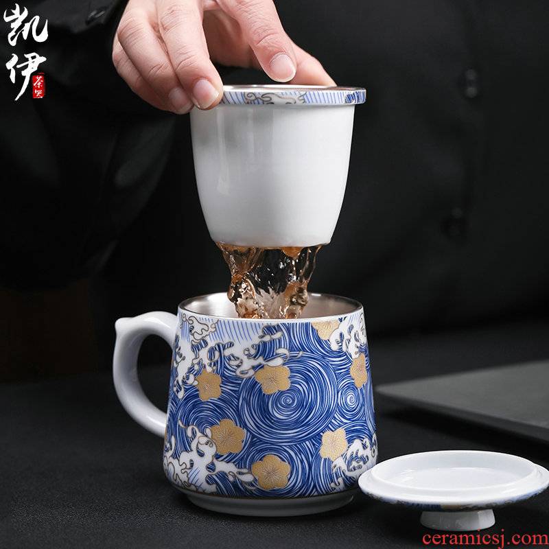 Colored enamel flowers coppering. As silver cup office of jingdezhen ceramic cup silver cup hand grasp cup filter cups
