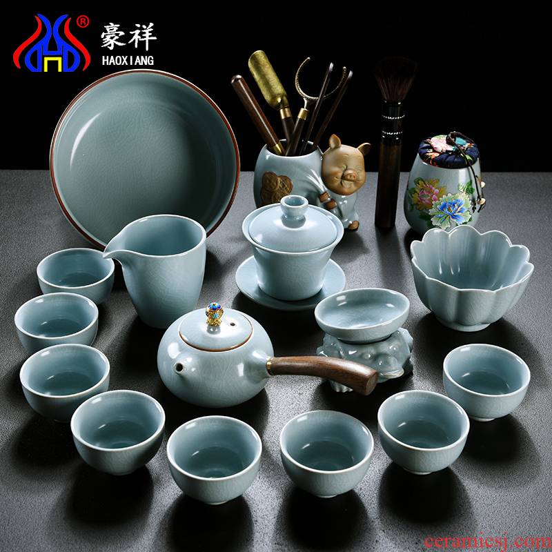 Your up authentic kung fu tea set suit household ice crack glaze contracted Japanese - style open piece of pottery and porcelain tea pot lid bowl of tea cups