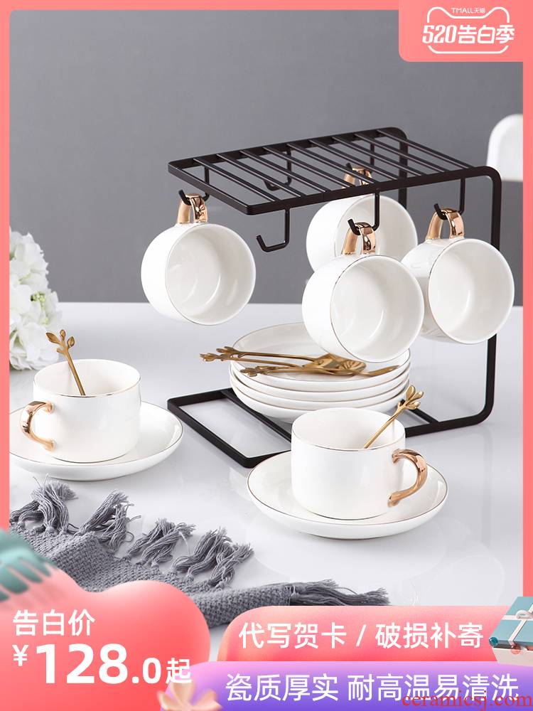 Contracted see colour coffee cup suit small European - style key-2 luxury afternoon tea tea set Nordic home 6 piece with beverage holder, 4
