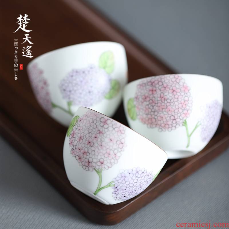 The Custom lettering jingdezhen hand - made the brew a cup of gentle summer hand - made hydrangea kung fu tea sample tea cup