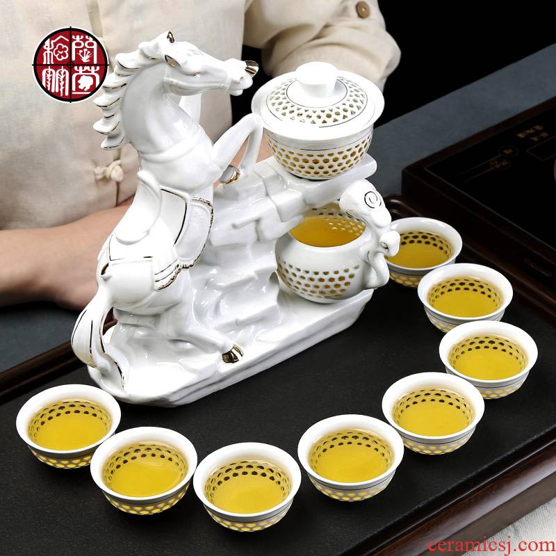 Automatic kung fu tea tea horse suit lazy household office white porcelain honeycomb and exquisite hollow out success