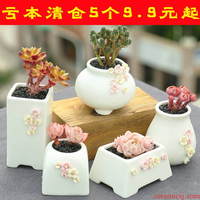 Period contracted plant fleshy flowerpot ceramic special offer a clearance package mail small basin of thumb knead flowers through the big pockets