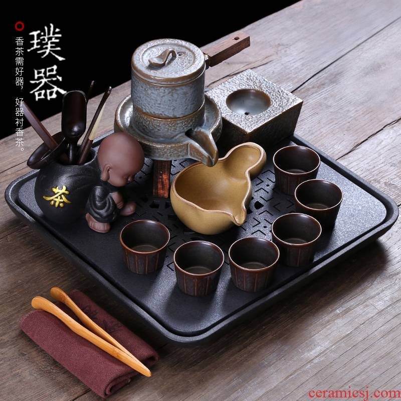 Black pottery tea set contracted with tea tray table dry tea mercifully tea kungfu lazy person household elder brother up cup teapot
