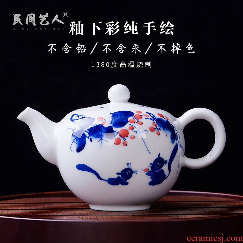 Jingdezhen ceramics single pot teapot kung fu tea tea, tea to hand - made of blue and white porcelain kettle is large