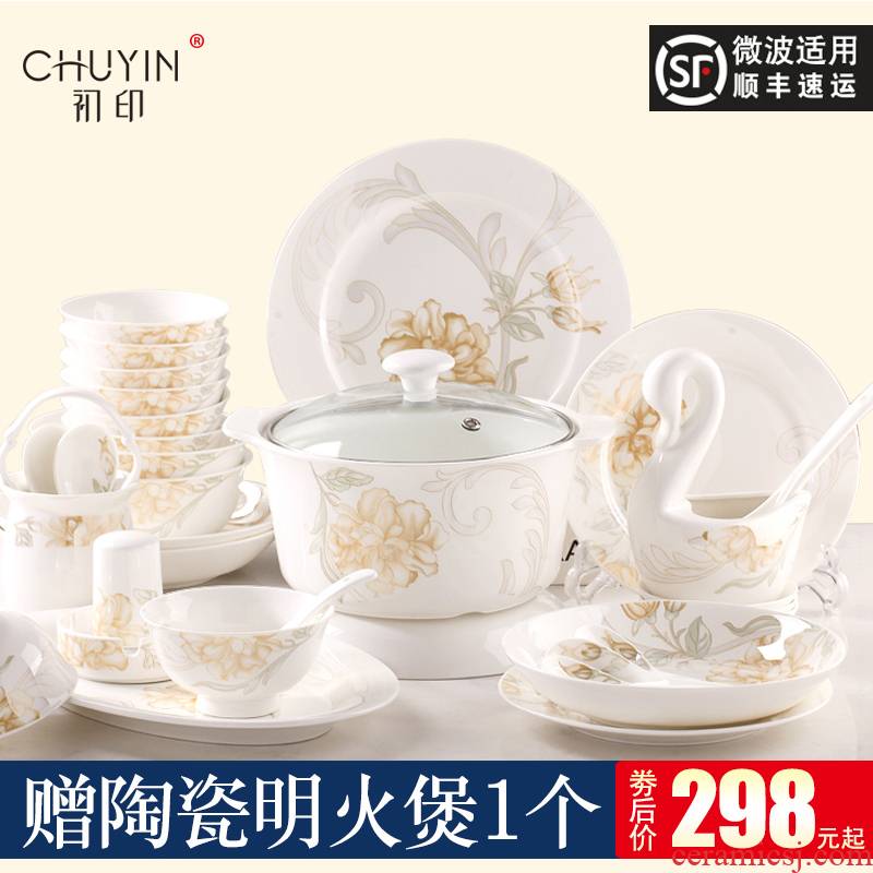 Dishes suit household ipads China Europe type simple Chinese chopsticks at jingdezhen ceramic tableware suit combination Dishes