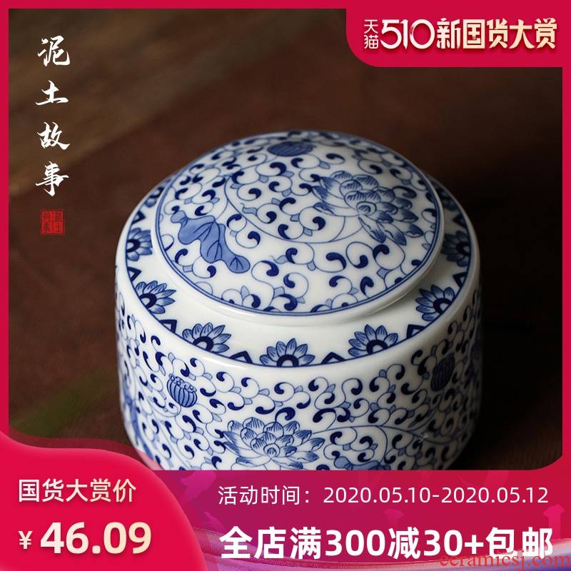 Earth story of jingdezhen blue and white porcelain ceramics large POTS and POTS sealed tank tea caddy fixings