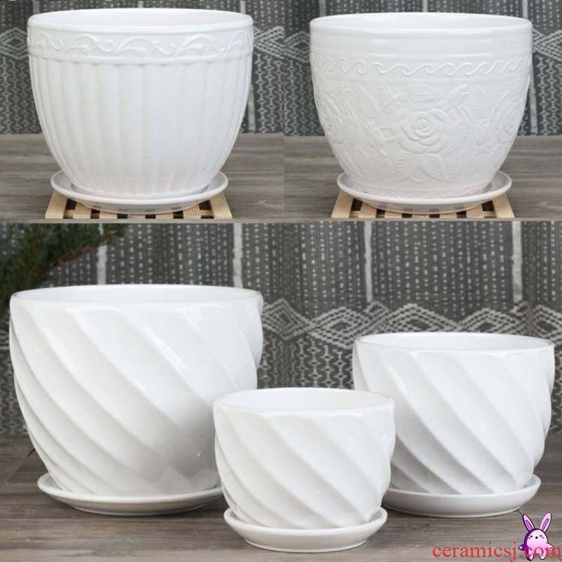 Buy xi white ceramic flower pot super - large clearance creative indoor rand other household contracted move with tray