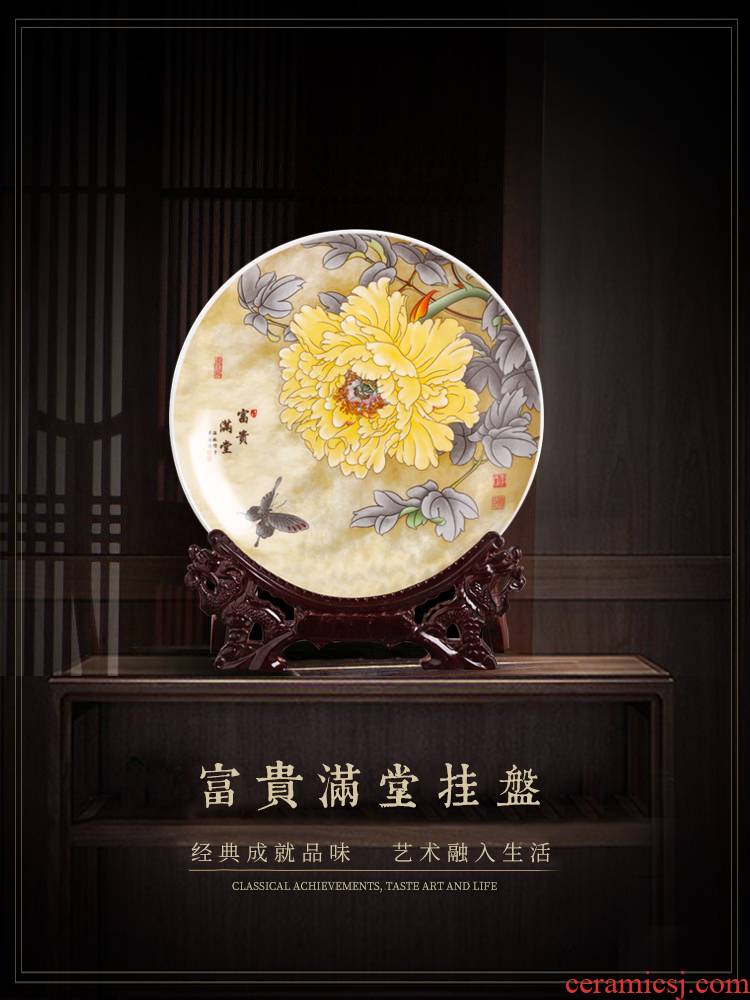 Jingdezhen ceramics decoration hanging dish circular plates crafts home wine rich ancient frame TV ark, office