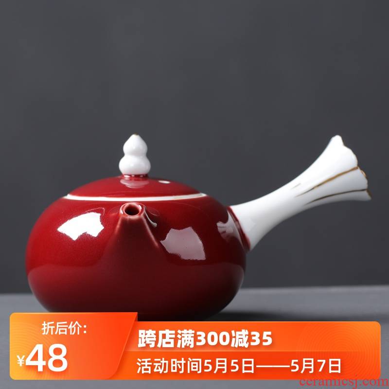 Ceramic teapot with little teapot single pot of kung fu tea set of the handle side to just tureen lid bowl three red wedding