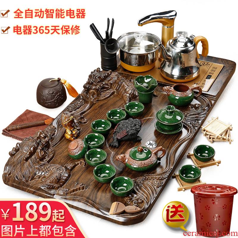 YunSen violet arenaceous kung fu tea set suit household contracted tea cup teapot tea tea sets of fully automatic solid wood tea tray