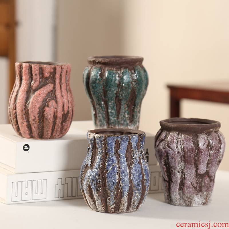 Ceramic flower pot blasting crack zhuang zi end coarse pottery, fleshy special breathable individuality creative indoor large meat meat to restore ancient ways