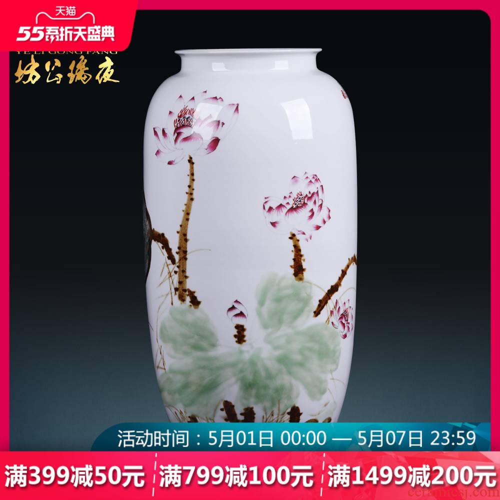 Jingdezhen ceramics, vases, flower arranging furnishing articles hand - made of lotus painting cylinder quiver Chinese style household handicraft ornament