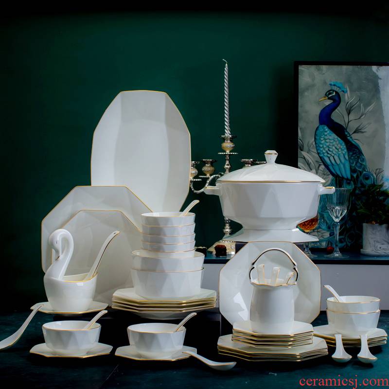 Jingdezhen ceramic dishes combine household suit Nordic character porcelain tableware suit contracted up phnom penh dishes chopsticks
