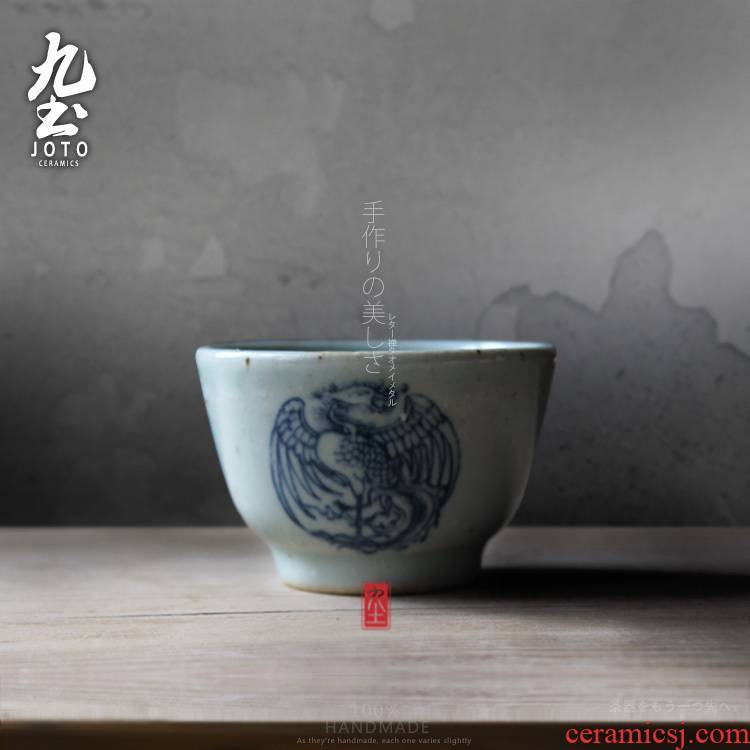 About Nine soil manual hand - made archaize little blue and white tea cup tea tea set, tea set small ceramic bowl with iron rust stain kung fu