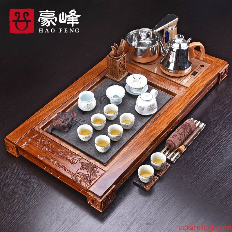HaoFeng ceramic kung fu tea set suit household contracted automatic four hua limu tea tray tea table and electric heating furnace