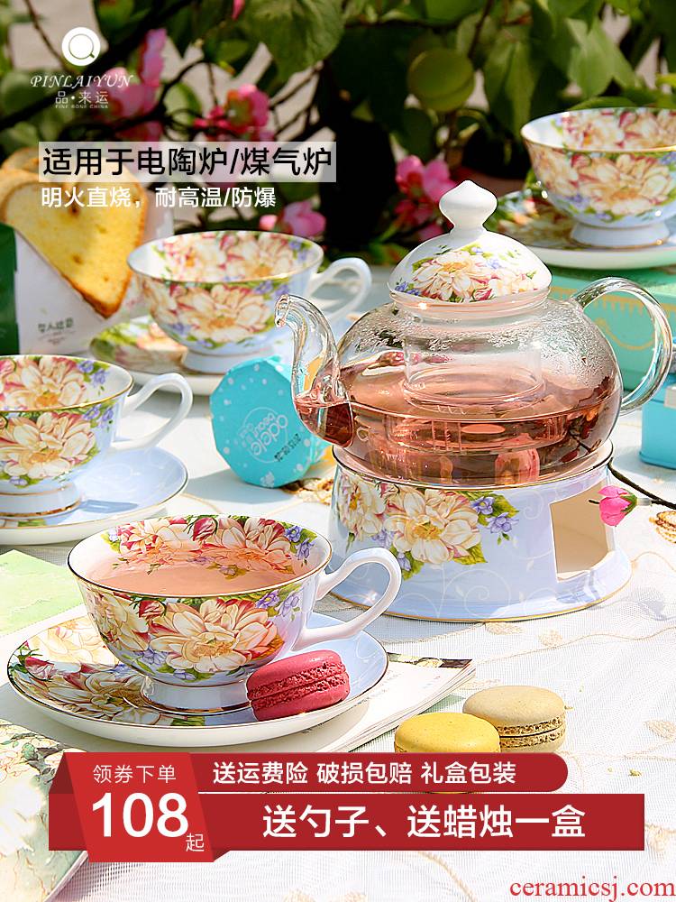 Ceramic tea cups fruit tea set tea service suit English pot of tea set heating household candles