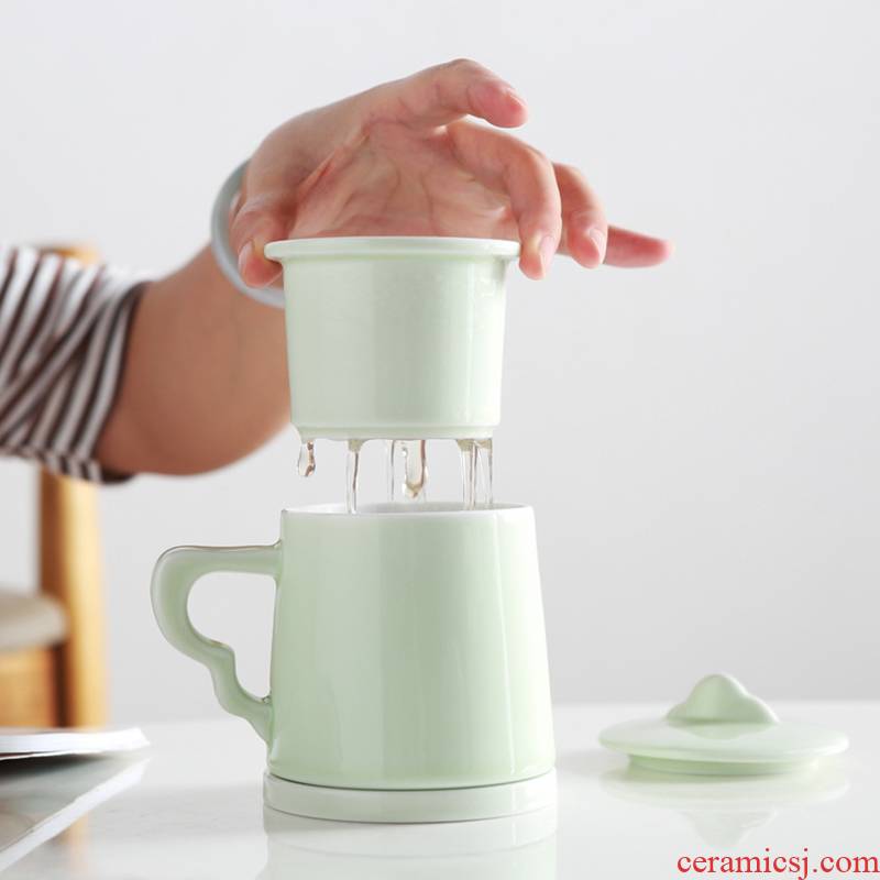 Jingdezhen tea set ceramic cups with cover filter household glass tea cup celadon office suit