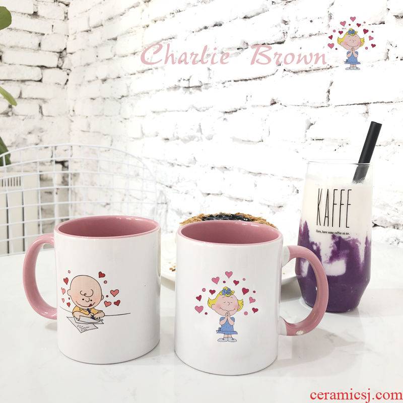 Own custom ugly girl students heart of snoopy Charlie ceramic cup express couples mark water cup for cup