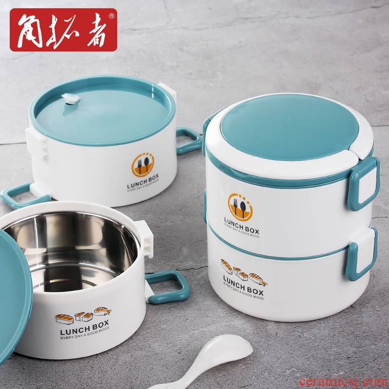 Students stainless steel boxes multilayer ceramic insulated lunchbox double working portable microwave portioned lunch boxes