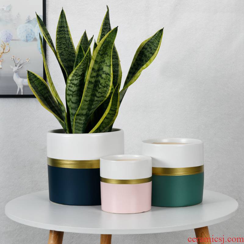 Cylindrical ceramic flower pot extra large wholesale Nordic indoor bracketplant, breathable flowerpot more than other meat clearance package mail