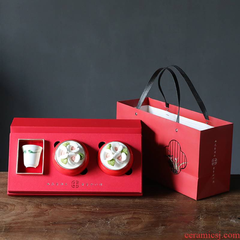 The new saffron box gift box two as cans of safflower saffron porcelain 10 g to a cup of gift customization