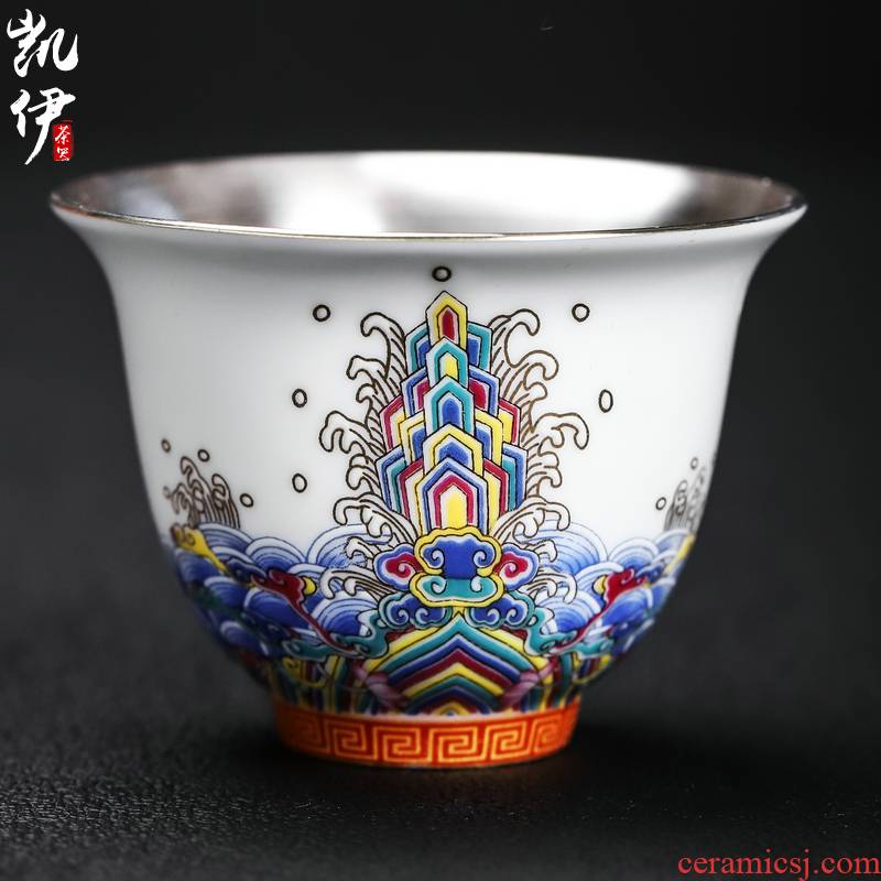 Colored enamel court wind waves bladder kunfu tea sample tea cup silver cup of jingdezhen ceramic cup tea cup