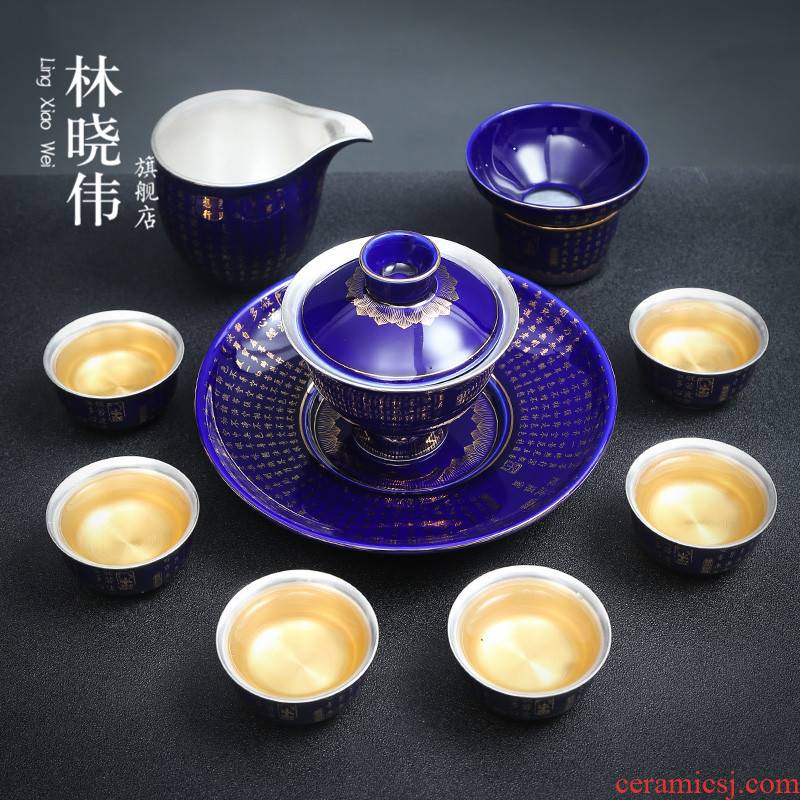 Jingdezhen coppering. As silver kung fu tea set with silver home office of a complete set of contracted silver tureen tea cups