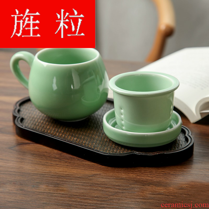 Continuous ceramic grain of longquan celadon keller with cover domestic large capacity filter cup cup tea cup of office