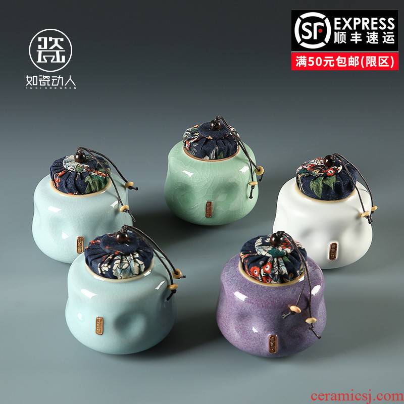 Pu 'er tea canister ceramics elder brother RuGuanJun up sealed tank storage jar trumpet tea urn bucket of tea packaging
