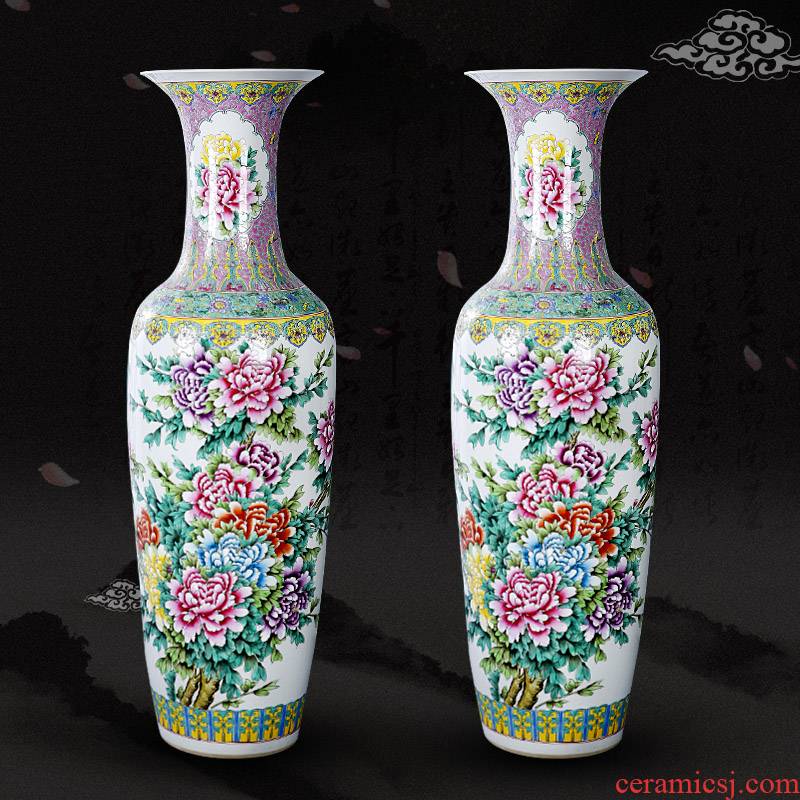 Jingdezhen archaize pastel hand - made peony large vase sitting room hotel big landing place Chinese feng shui