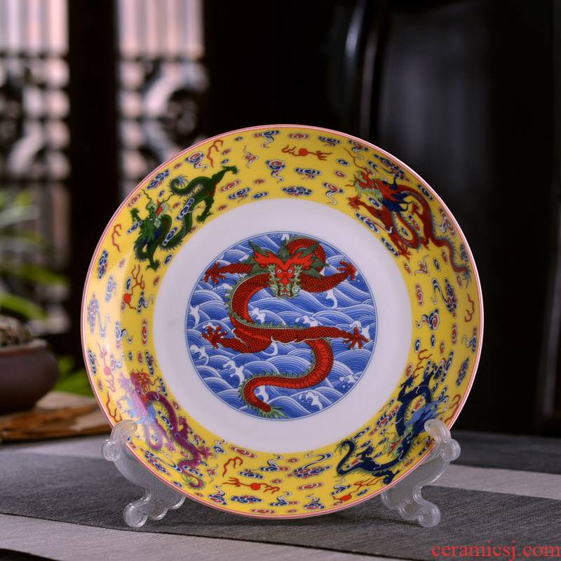 New Chinese style household ipads porcelain of jingdezhen ceramics deep flat little flavor dish slag disc ipads plate antique dragon pattern plate