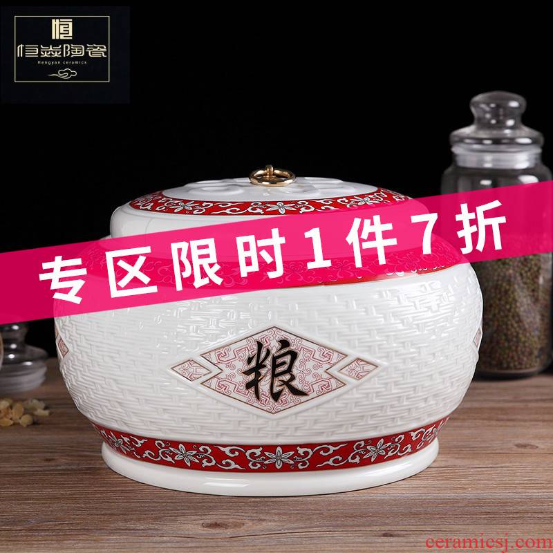 Jingdezhen ceramic barrel ricer box store meter box 10 kg sealed insect - resistant moistureproof with cover to ricer box flour cylinder household