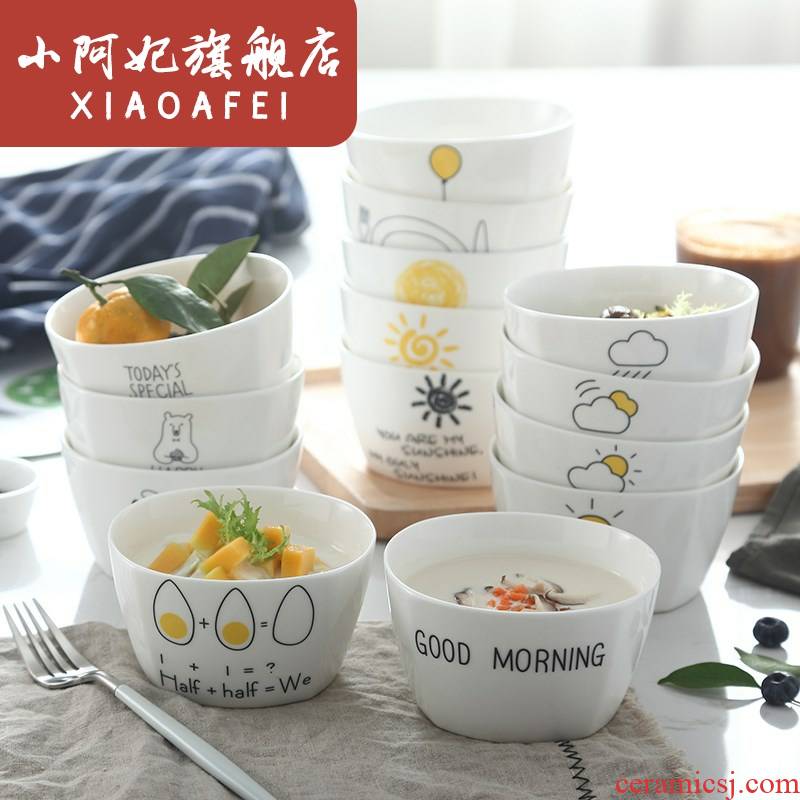 Creative cartoon ceramic tableware square bowl of Japanese eat rice bowls bowl can microwave household small bowl of soup bowl