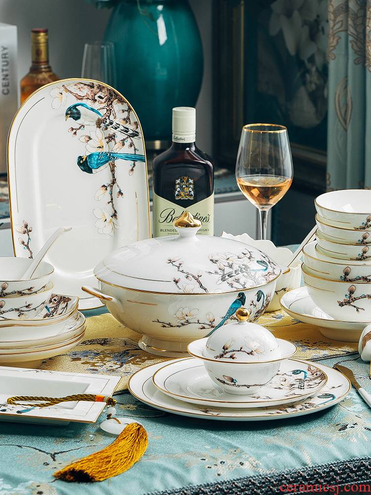 Blower, jingdezhen ceramic tableware suit dishes suit household ceramic bowl dishes chopsticks combination European - style originality