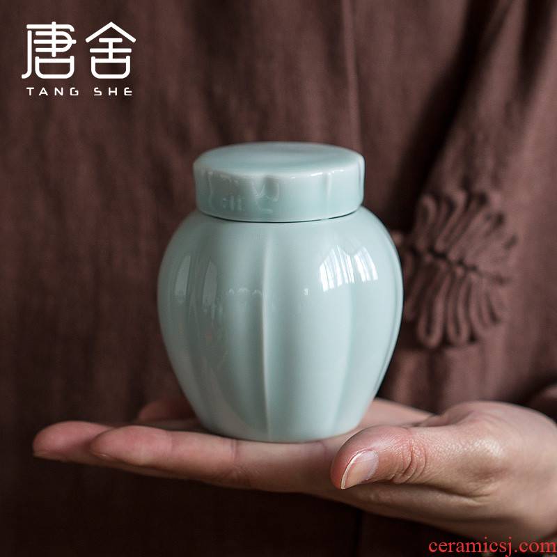 Don difference up pumpkin travel ceramic tea storehouse caddy fixings archaize shadow blue glaze with tin kwai kwai form small green POTS