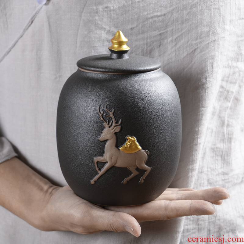 Ya xin company coarse pottery ceramic large black tea caddy fixings puer tea box of small box seal pot lawsuits
