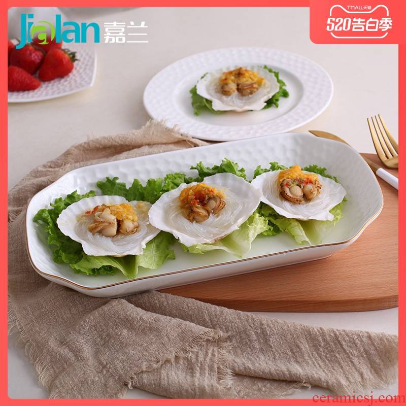 Garland ipads porcelain plate 12 inches deep dish household creative emboss Japanese oblong large - sized ceramic plates of sushi