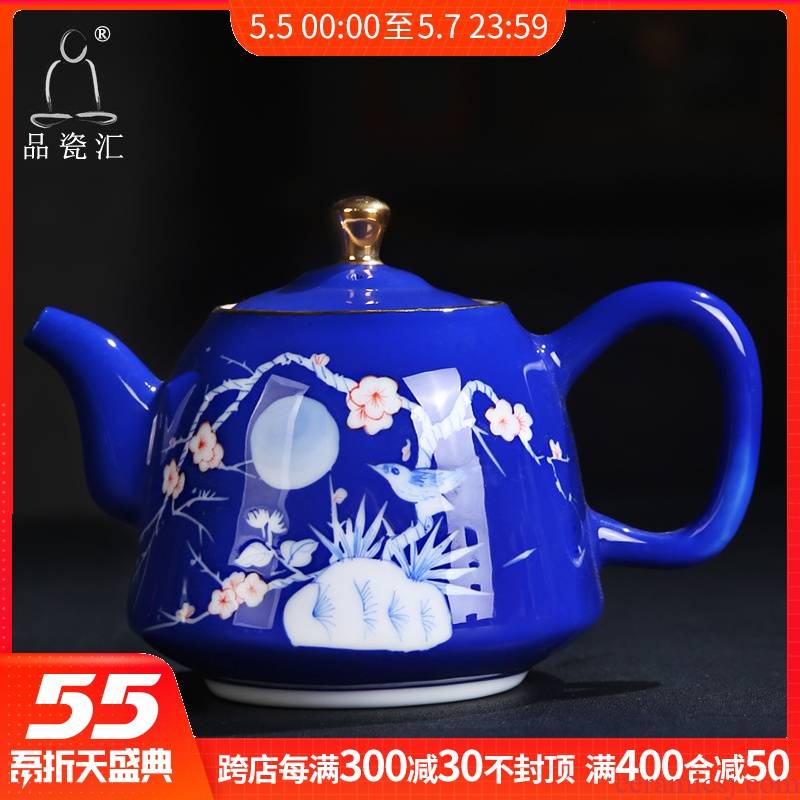 The Product under glaze color blue and white porcelain remit blue teapot pure manual hand - made home portable teapot ceramic kung fu tea set