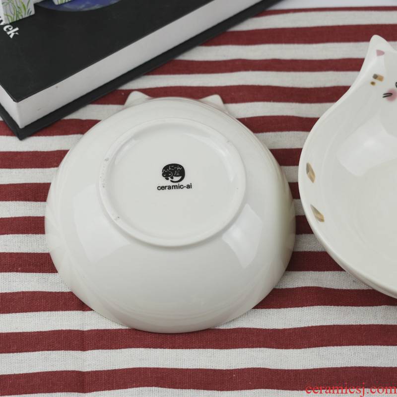 Japanese exports ceramic bowl dessert bowl ceramic bowl cartoon cat cat cat face face shape ceramic salad bowl