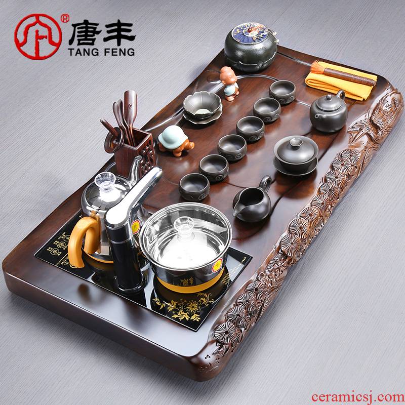 Tang Feng and jorge posada sandal wood tea tray was home purple sand tea set four unity carved of a complete set of kung fu tea taking