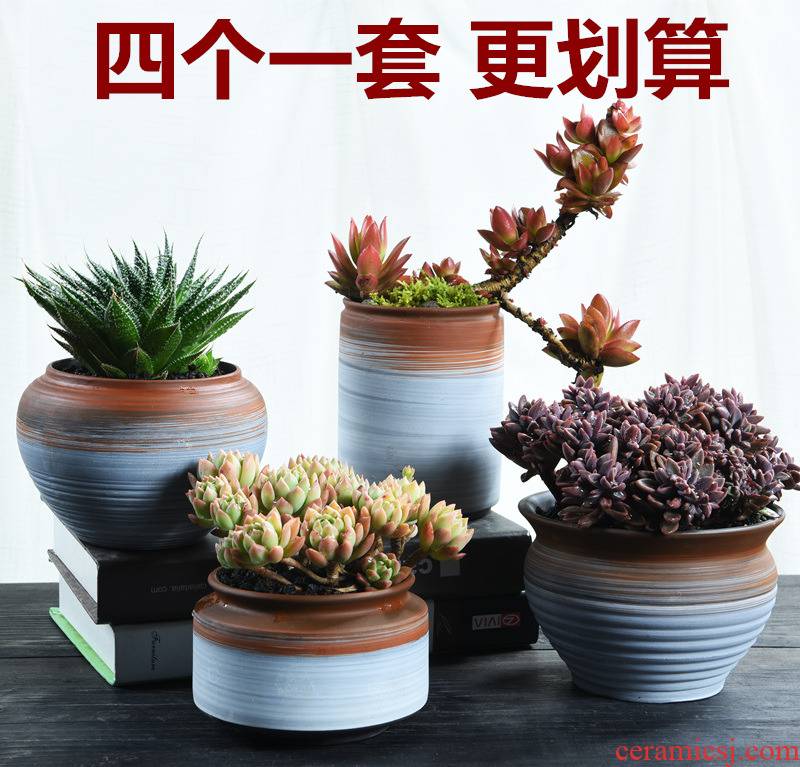 Coarse pottery breathable purple ceramic large fleshy old running of large diameter creative meat meat special offer a clearance flower pot the plants
