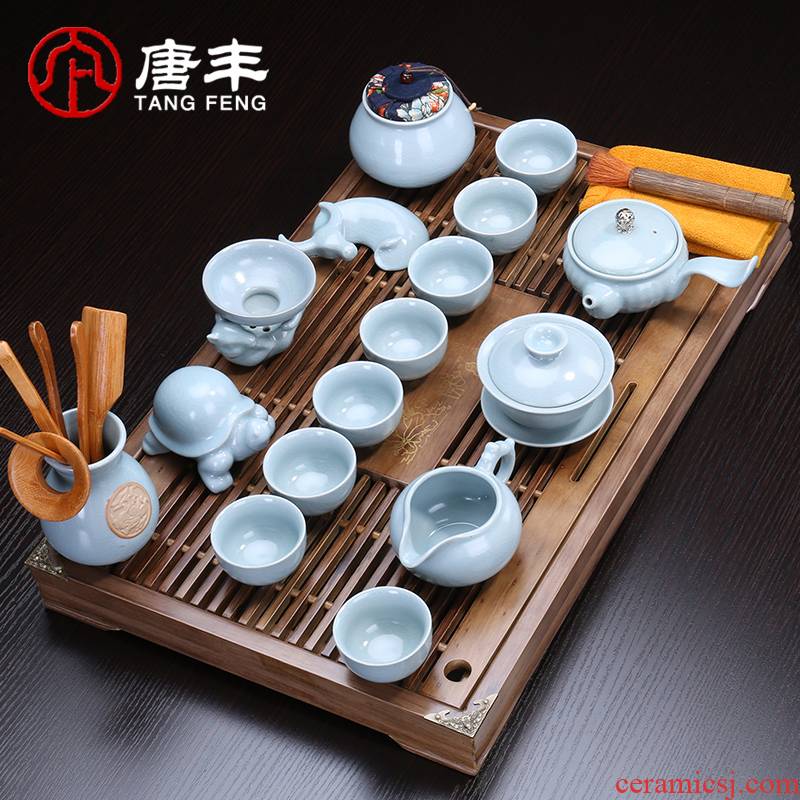 Tang Feng ceramic tea set suit household contracted kung fu tea tea tray was solid wood tea set tea cups of a complete set of
