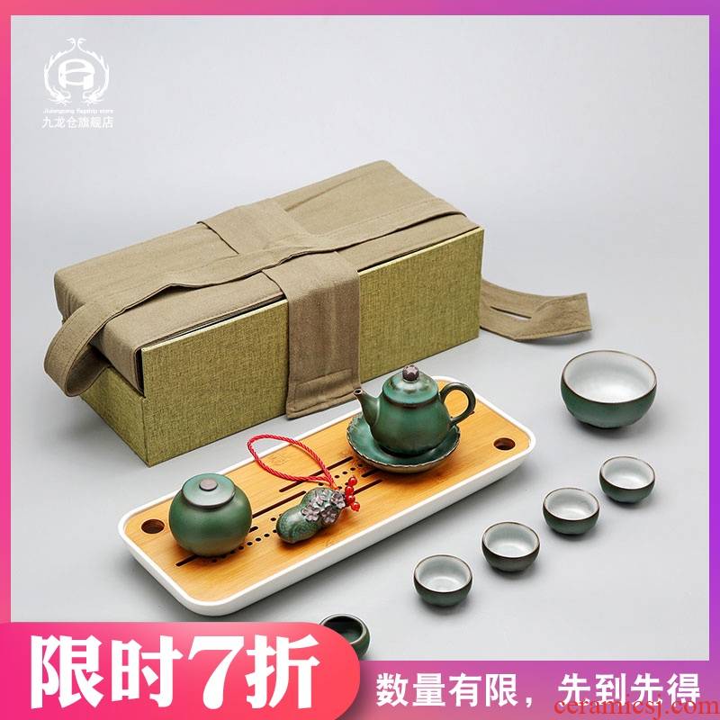 Jingdezhen tea suit creative portable travel kung fu tea set small antique teapot teacup ceramic tea tray