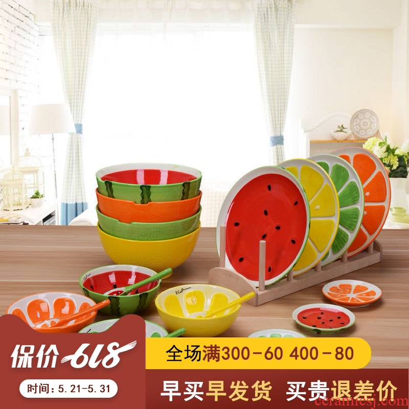 Lovely fruit ceramic tableware dishes suit individual creative watermelon bowl of soup bowl bowl plate tableware portfolio